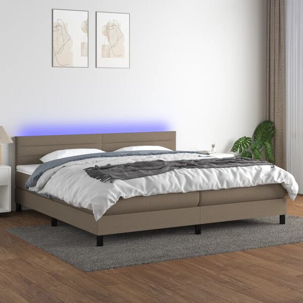 vidaXL Letto a Molle Materasso e LED tortora 200x200cm in Tessuto