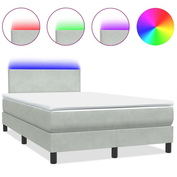 vidaXL Letto a Molle con Materasso e LED Grigio Chiaro 120x220cm Velluto