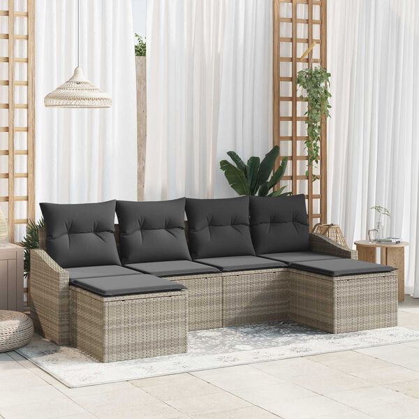vidaXL Set di divani con cuscino 6 pcs Grigio chiaro polyrattan