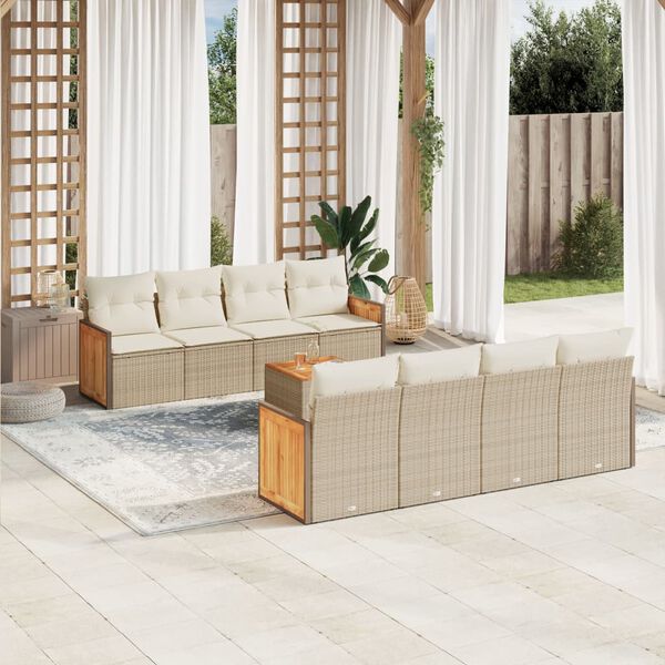 vidaXL Set Divano da Giardino 9 pz con Cuscini Beige in Polyrattan