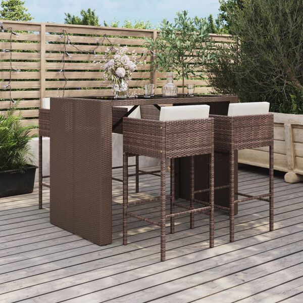 vidaXL Set Bar da Giardino 5 pz con Cuscini in Polyrattan Marrone