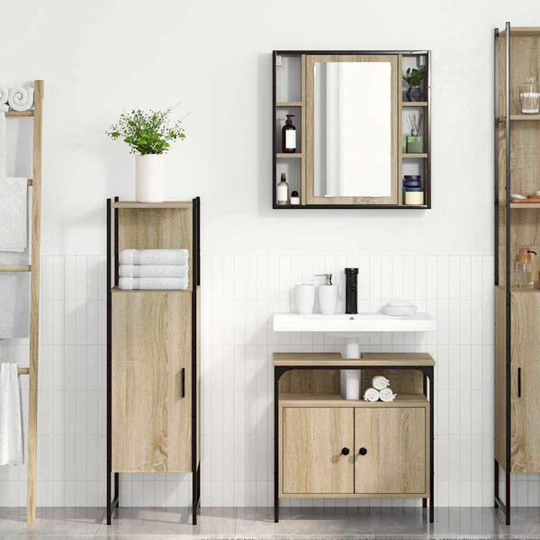 vidaXL Set di mobili per il bagno 3 pcs Marrone Legno multistrato
