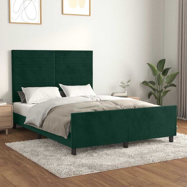 vidaXL Giroletto senza Materasso Verde Scuro 140x190 cm in Velluto