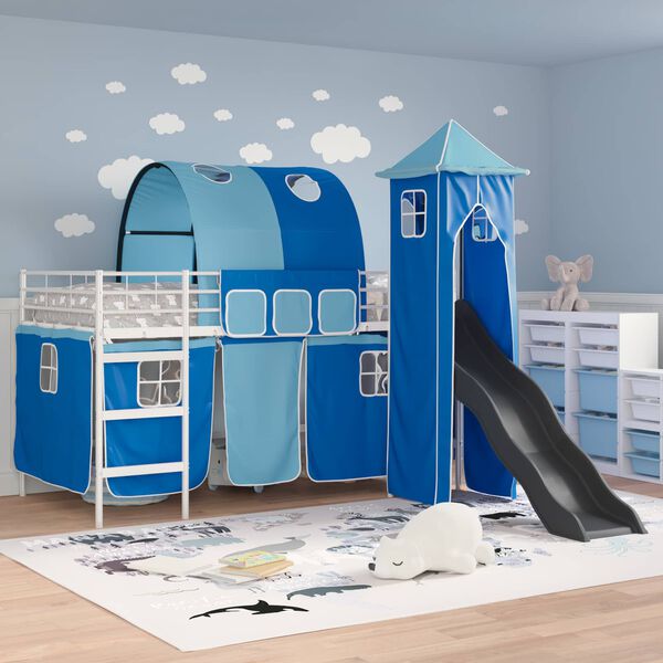 vidaXL Struttura del letto loft per bambini Bianco e Blu 79,5 x 200 cm