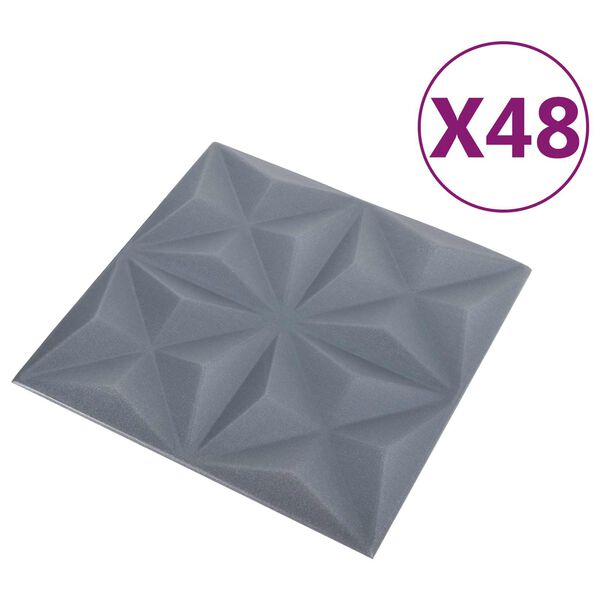 vidaXL Pannelli da parete 48 pcs Origami Grigio 50 x 50 cm Schiuma XPS