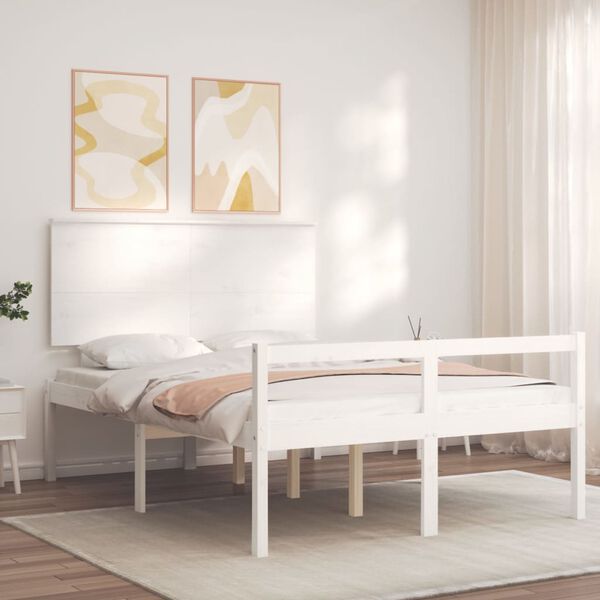 vidaXL Letto per Anziani con Testiera Bianco 140x190 cm Legno Massello