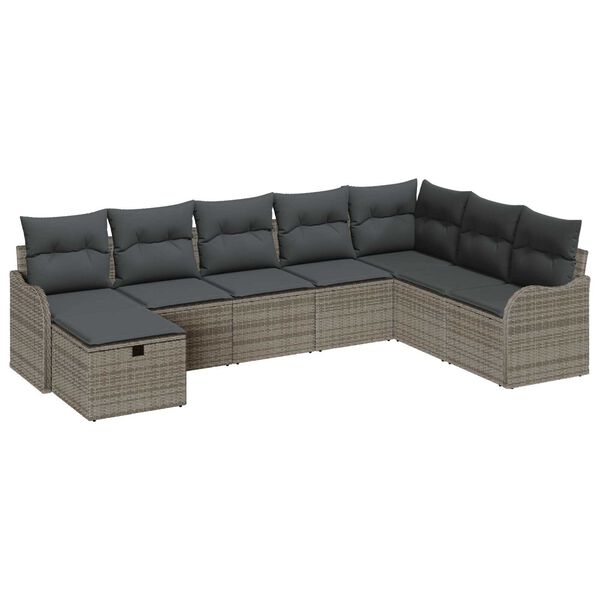 vidaXL Set di divani con cuscino 8 pcs Grigio polyrattan