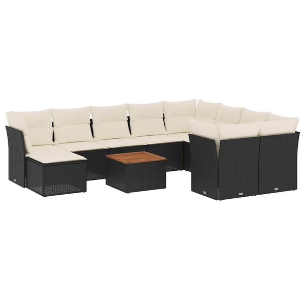 vidaXL Set Divani da Giardino 11 pz con Cuscini in Polyrattan Nero