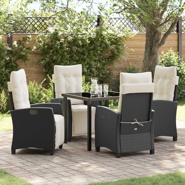 vidaXL Set da Pranzo per Giardino con cuscino 5 pcs Nero polyrattan