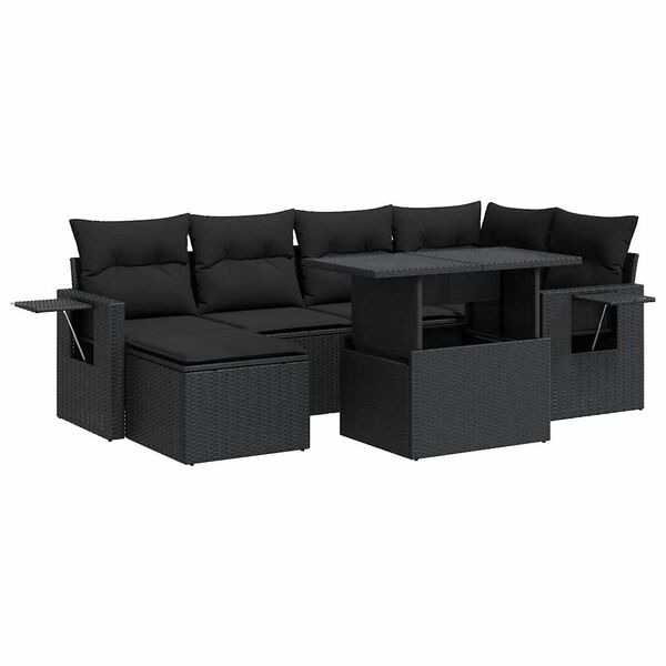 vidaXL Set Divani da Giardino con Cuscini 7pz Nero Polyrattan
