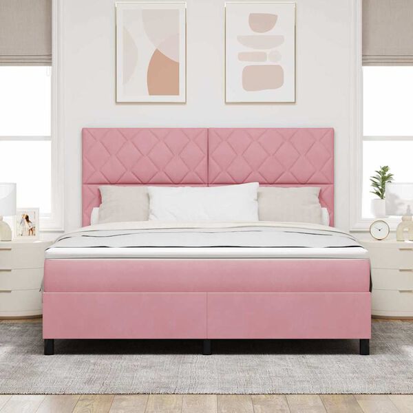 vidaXL Letto a Sorgente LED con materasso Rosa 180 x 200 cm Velluto