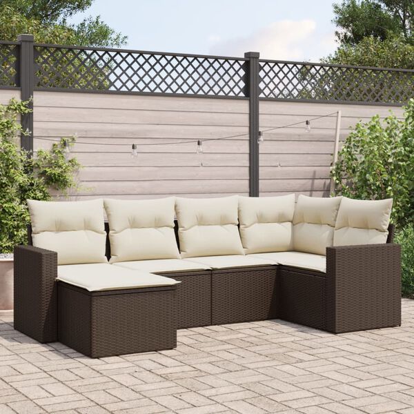vidaXL Set Divano da Giardino 6 pz con Cuscini Marrone in Polyrattan