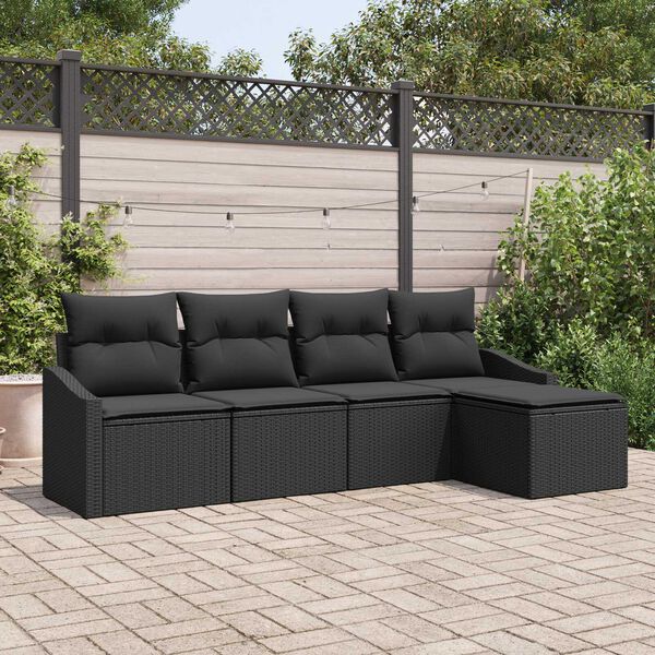 vidaXL Set di divani con cuscino 5 pcs Nero polyrattan