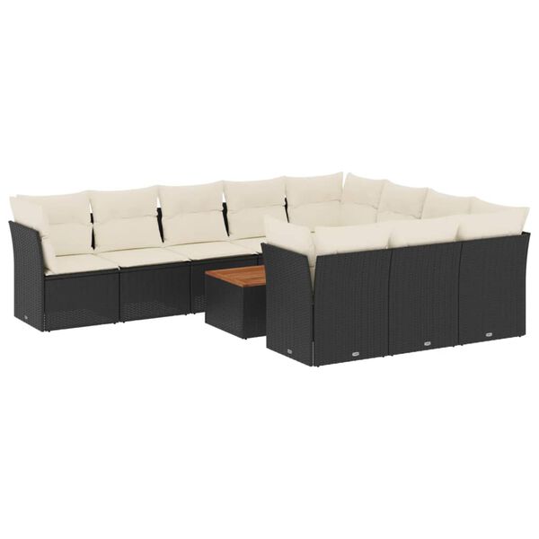 vidaXL Set Divani da Giardino 11 pz con Cuscini in Polyrattan Nero