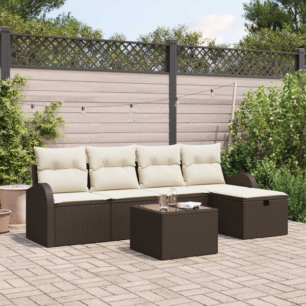 vidaXL Set Divano da Giardino con cuscino 6 pcs Marrone Poly Rattan