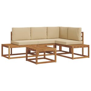 vidaXL Set di divani da esterno con cuscino 5 Pezzo Naturale e Beige