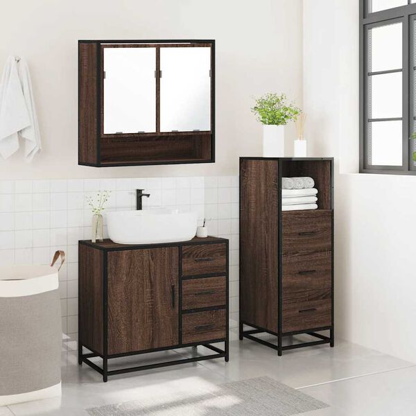 vidaXL Set Mobili da Bagno 3 pz Rovere Marrone in Legno Multistrato