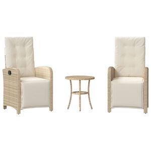 vidaXL Set da Bistr&ograve; 3 pz con Cuscini Beige in Polyrattan