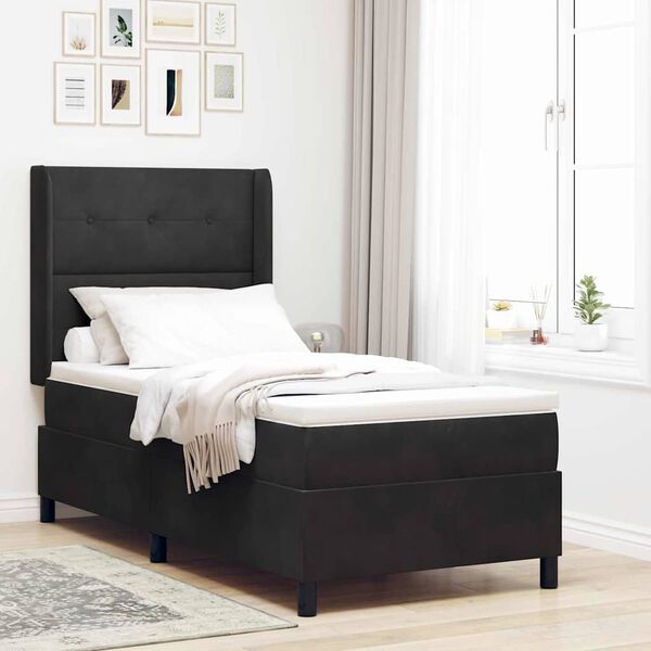 vidaXL Letto a molle con materasso Nero 90 x 190 cm Velluto