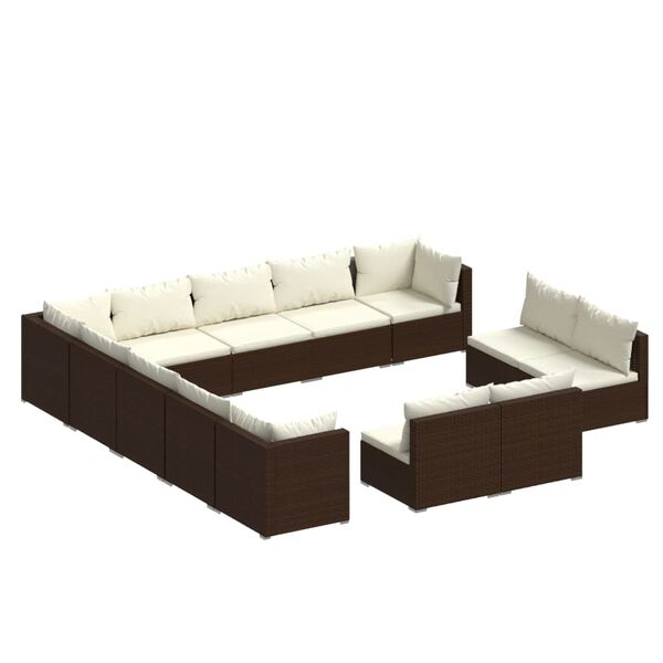 vidaXL Set Divani da Giardino 13 pz con Cuscini in Polyrattan Marrone
