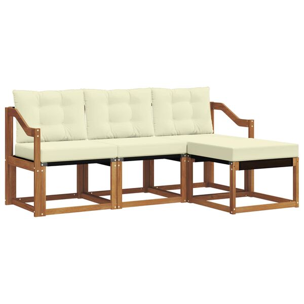 vidaXL Set di divani da esterno con cuscino 4 pcs Naturale e Crema
