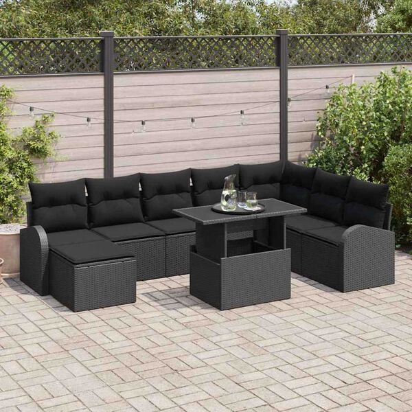vidaXL Set Divano da Giardino con archiviazione 9 pcs Nero Poly Rattan
