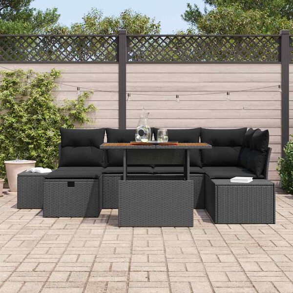 vidaXL Set Divano da Giardino 7 pcs Nero polyrattan