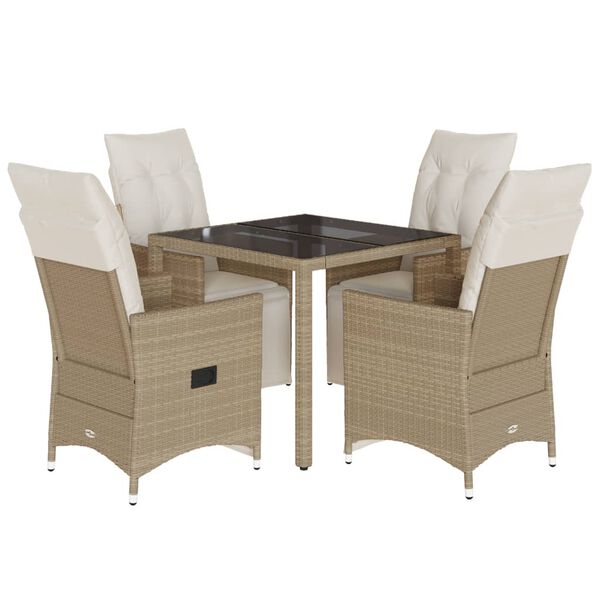 vidaXL Set da Bistr&ograve; da Giardino 5 pz con Cuscini Beige in Polyrattan
