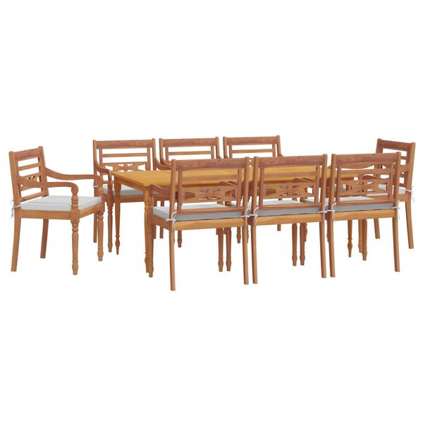 vidaXL Set da Pranzo Giardino 9pz con Cuscini Legno Massello di Teak