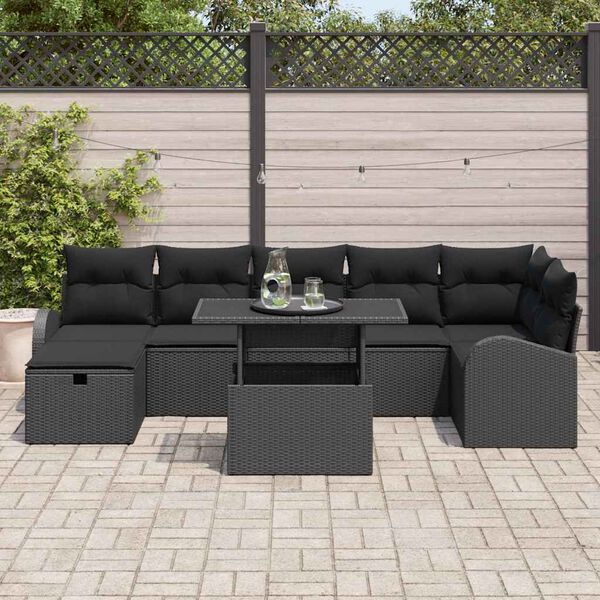 vidaXL Set Divano da Giardino con cuscino 8 pcs Nero Poly Rattan