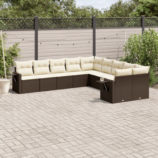 vidaXL Set Divani da Giardino 10pz con Cuscini in Polyrattan Marrone