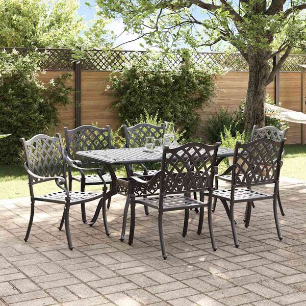 vidaXL Set da Pranzo per Giardino 7 pcs Nero Alluminio