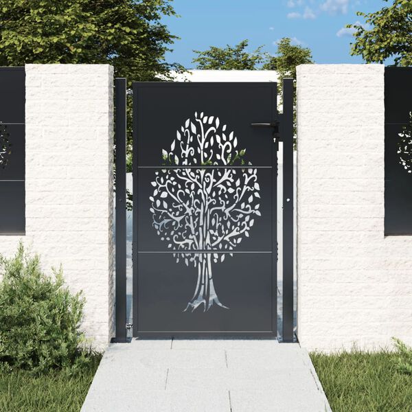 vidaXL Cancello da giardino antracite 100x125 cm in acciaio con design ad albero