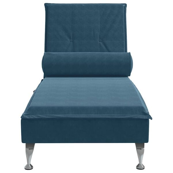 vidaXL Chaise Longue Massaggi con Cuscino a Rullo Blu in Velluto