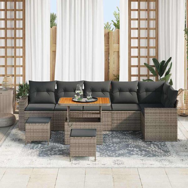 vidaXL Set Divano da Giardino 9 pcs Grigio polyrattan