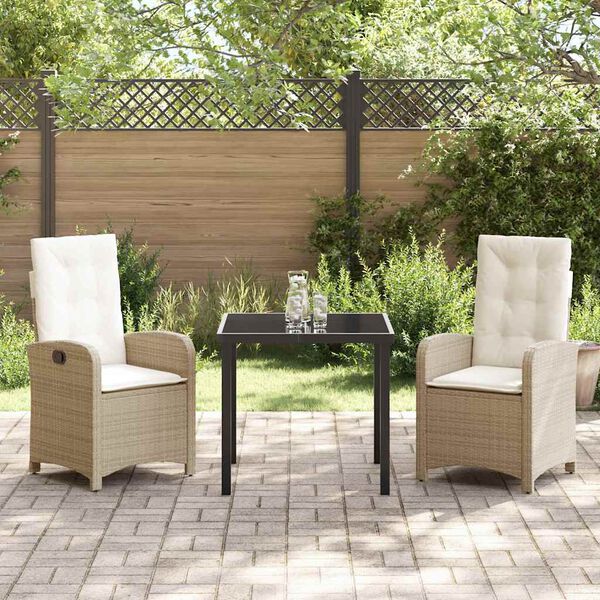 vidaXL Set da Pranzo per Giardino con cuscino 3 pcs Beige polyrattan