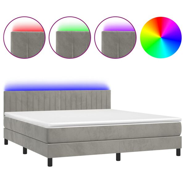 vidaXL Letto a Molle con Materasso e LED Grigio Chiaro 160x200 cm Velluto