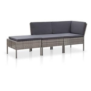 vidaXL Set Divani da Giardino 3 pz con Cuscini in Polyrattan Grigio