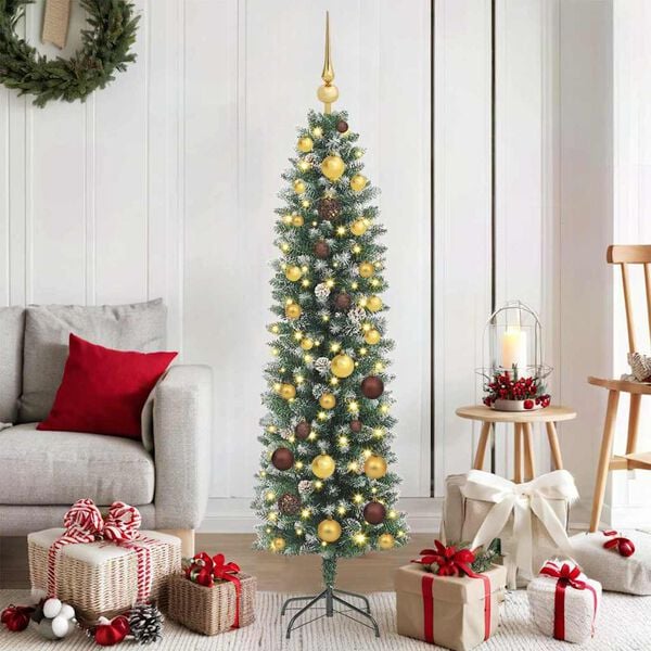 vidaXL Albero di Natale Artificiale Sottile Verde e Bianco 150 cm