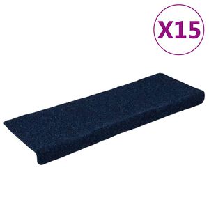 vidaXL Tappetini per scale autoadesivi 15 pz 65x21x4 cm blu navy bordo rettangolare