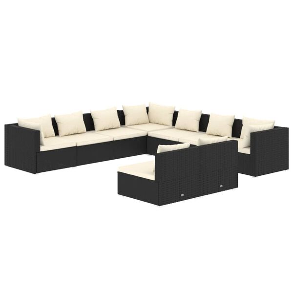 vidaXL Set Salotto da Giardino con Cuscini 9pz Nero in Polyrattan