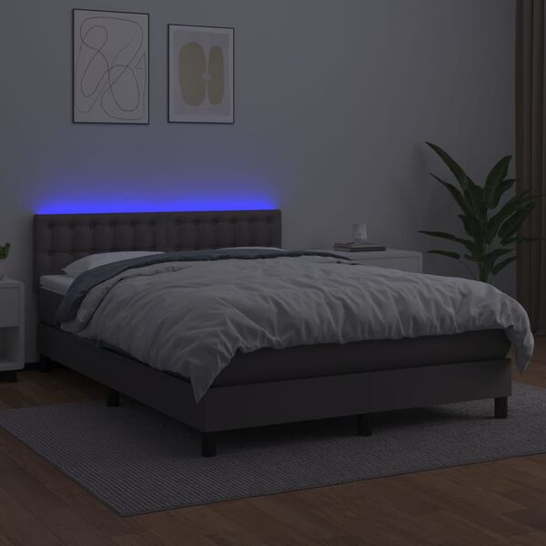 vidaXL Giroletto Molle con Materasso e LED Grigio 140x190cm Similpelle