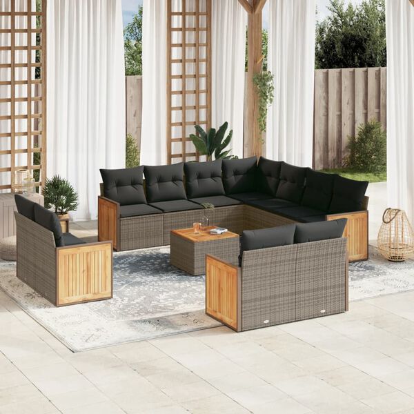 vidaXL Set Divani da Giardino 12 pz con Cuscini Grigio in Polyrattan
