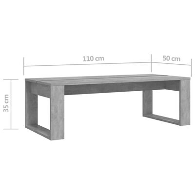 vidaXL Tavolino Salotto Grigio Cemento 110x50x35 cm Legno Multistrato