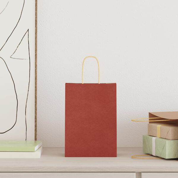 vidaXL Sacchetti di Carta 50 pz con Manici Rossi 15x8x21 cm