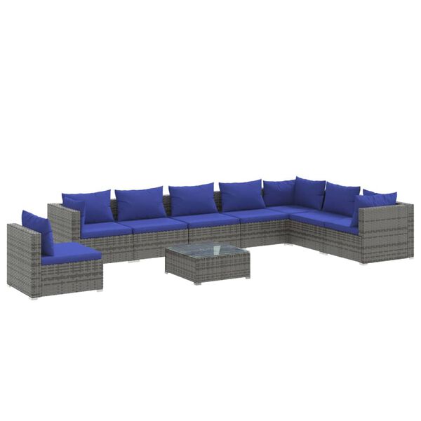 vidaXL Set Divani da Giardino 9 pz con Cuscini in Polyrattan Grigio
