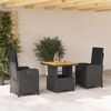 vidaXL Set da Pranzo da Giardino 3 pz con Cuscini Nero in Polyrattan