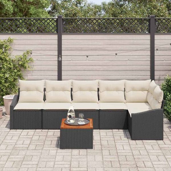 vidaXL Set Divano da Giardino con cuscino 7 pcs Nero polyrattan