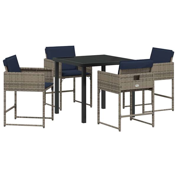 vidaXL Set da Pranzo per Giardino con cuscino 5 pcs Grigio polyrattan
