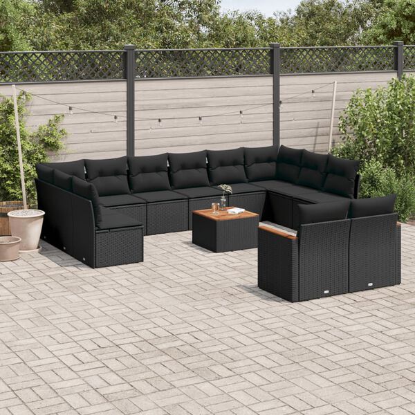 vidaXL Set Divani da Giardino 13pz con Cuscini Nero in Polyrattan